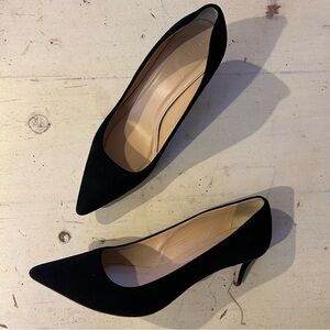 J Crew Black Suede Kitten Heel Shoes, Pointed Toes, Leather Lining, Size 11